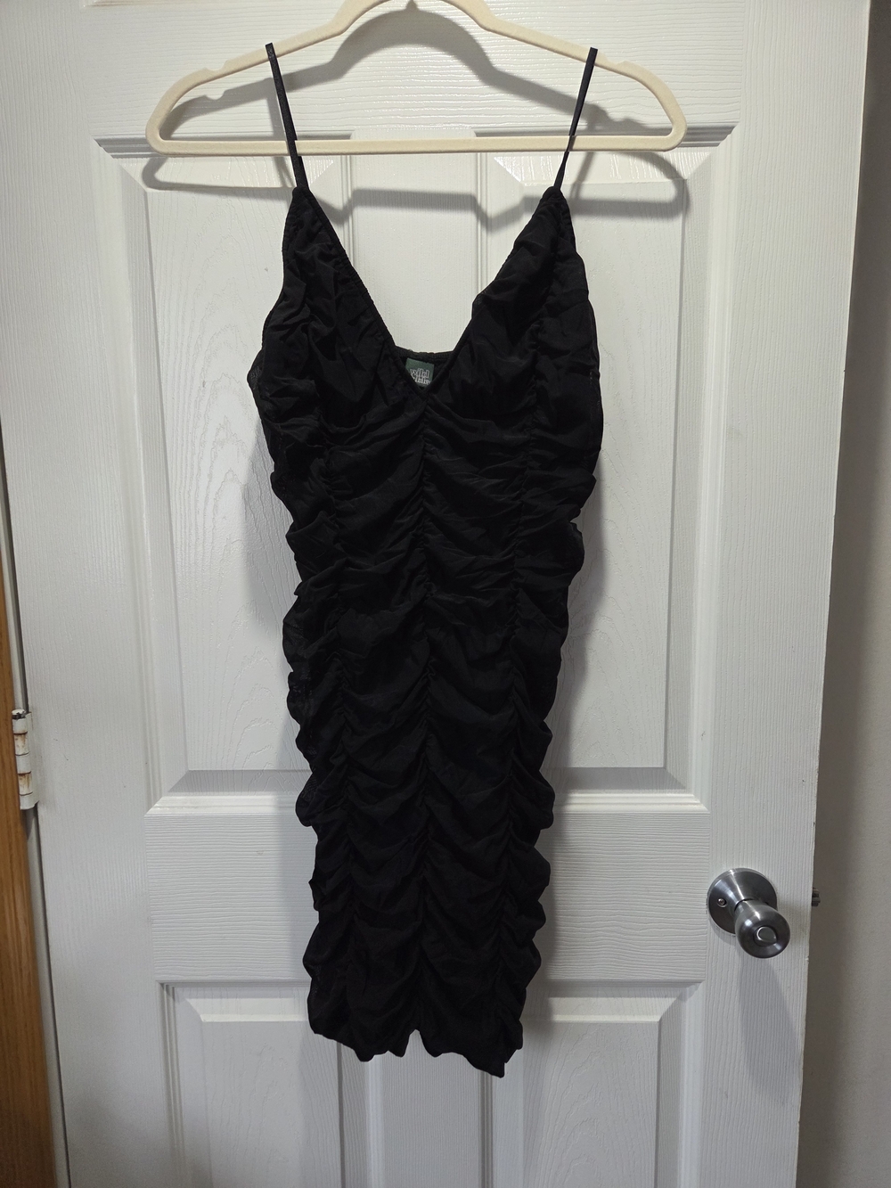 wild fable Black Ruched V-Neck Mini Dress